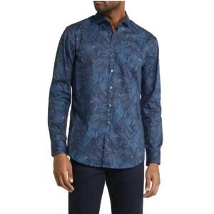 Brax Men's Blue Paisley Cozy Light Flannel Modern Fit Button Down Shirt M NWOT